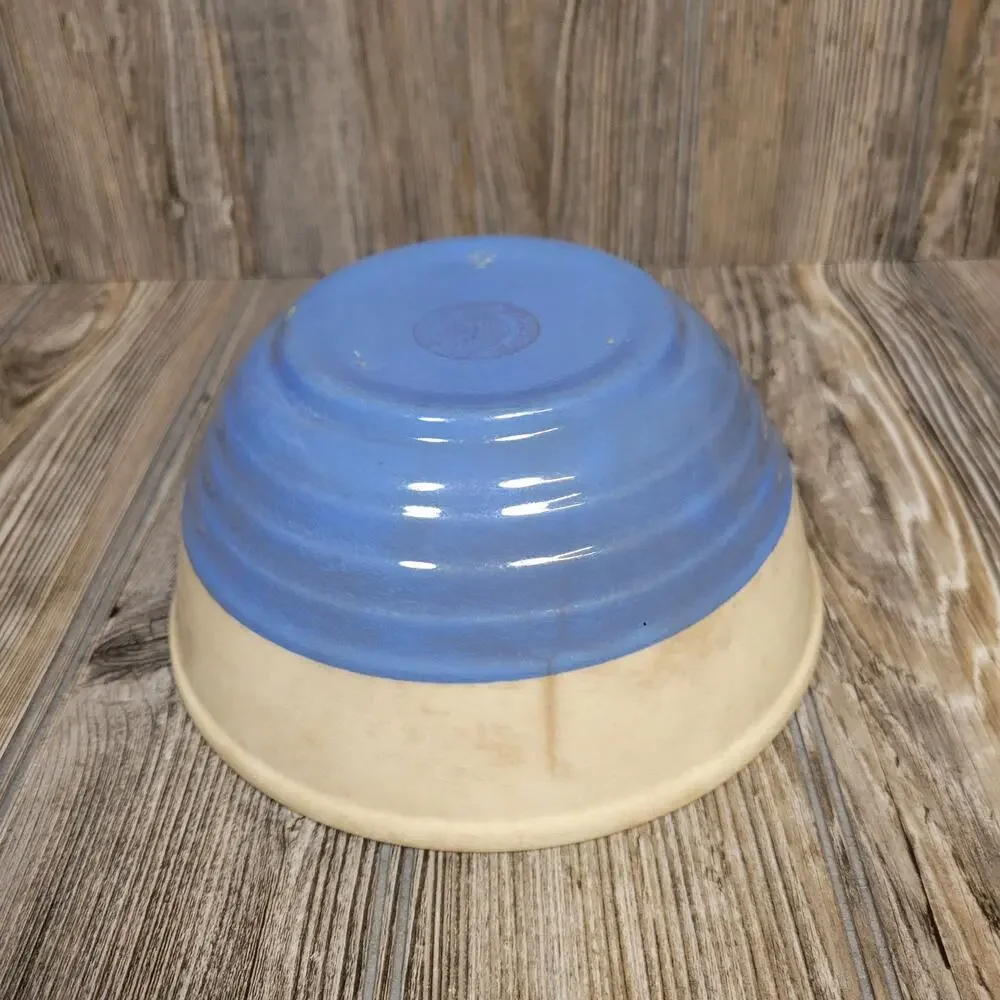 Vintage Universal Potteries Blue Cream Stoneware Ribbed Mixing Bowl Cambridge OH